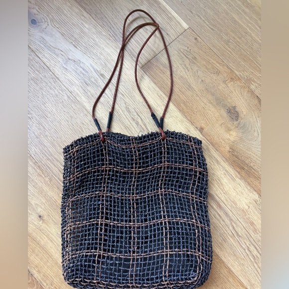 Raffia net market hobo bag with leather straps - Picture 1 of 4